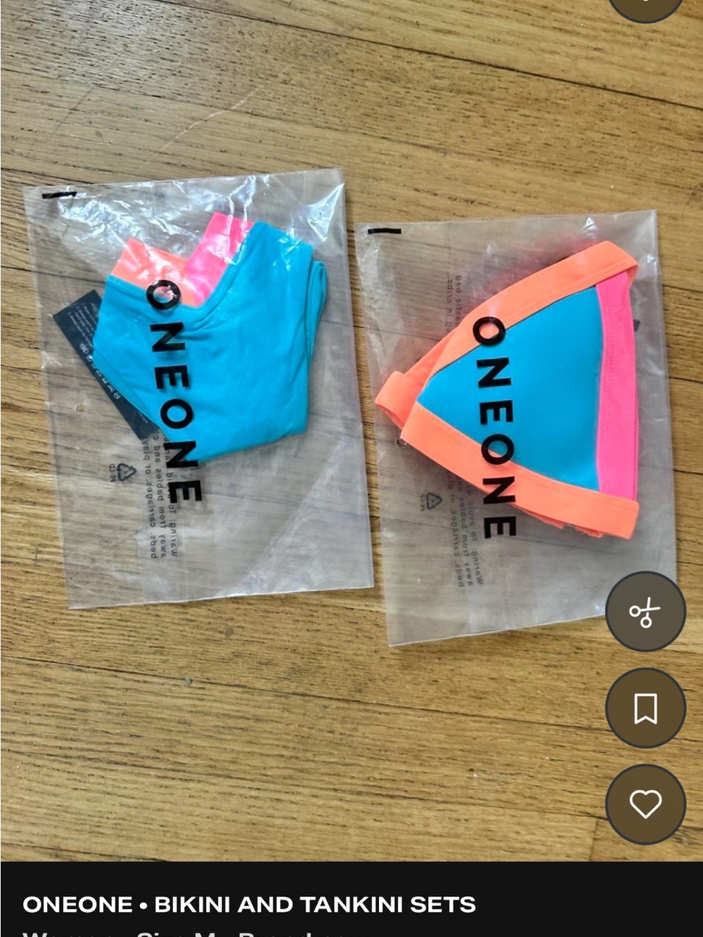 ONEONE Neon Blue Bikini Top with Pink & Orange Accents